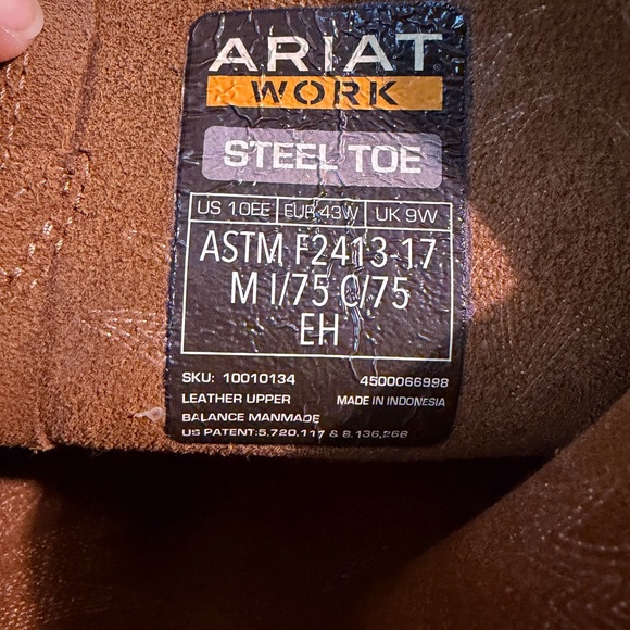 ⭕️SOLD🟥❌Work Boots Ariat Saw Toe Steel Man Brown Size 10 EE" - Picture 8 of 8